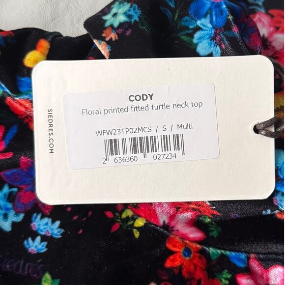 New Siedres Cody Velvet Floral Printed Fitted Turtleneck Top Size S - Picture 6 of 11